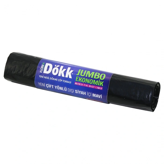 180 ADET FLOREX-619 DÖKK ECO JUMBO ÇİFT YÖNLÜ  20PCS 80X110CM ÇÖP TORBASI 9x20=180 (5263)