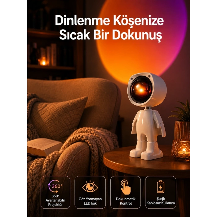 180 Derece Dönebilen Astronot Masa Ve Gece Lambası Projektör