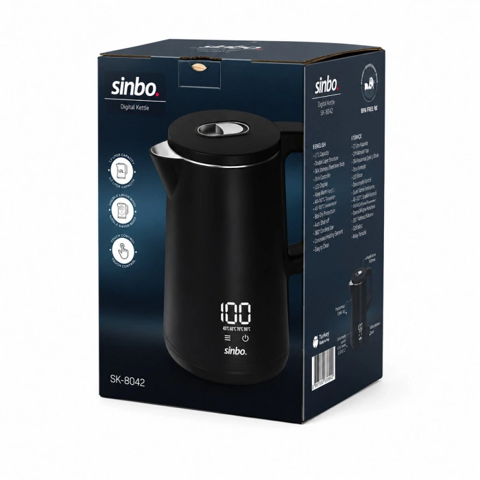 1.8L 1500W PLASTİK KAPAK - DOKUNMATİK EKRAN DİJİTAL KETTLE SU ISITICISI KABLOSUZ KULLANIM SK-8042 (5263)