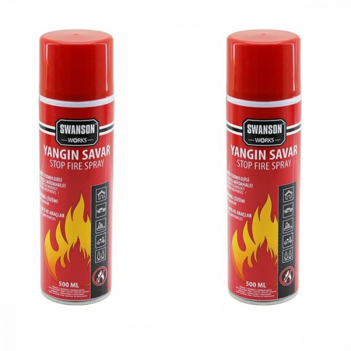 2 ADET YANGIN SÖNDÜRÜCÜ - YANGIN SAVAR SPREY 500ML + 500 ML  EV - OFİS - OTO ARAÇ   ATEŞ BOĞUCU KÖPÜK TABAKA OLUŞTURUR (5263)