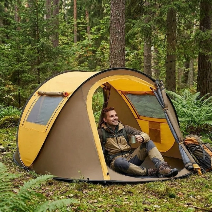 2 Kişilik Vagon Tipi Yarı Otomatik Kamp Çadırı – Çift Kapılı, Çift Pencereli, Hafif Taşınabilir Outdoor Doğa Çadırı 220x120x90 cm (5263)