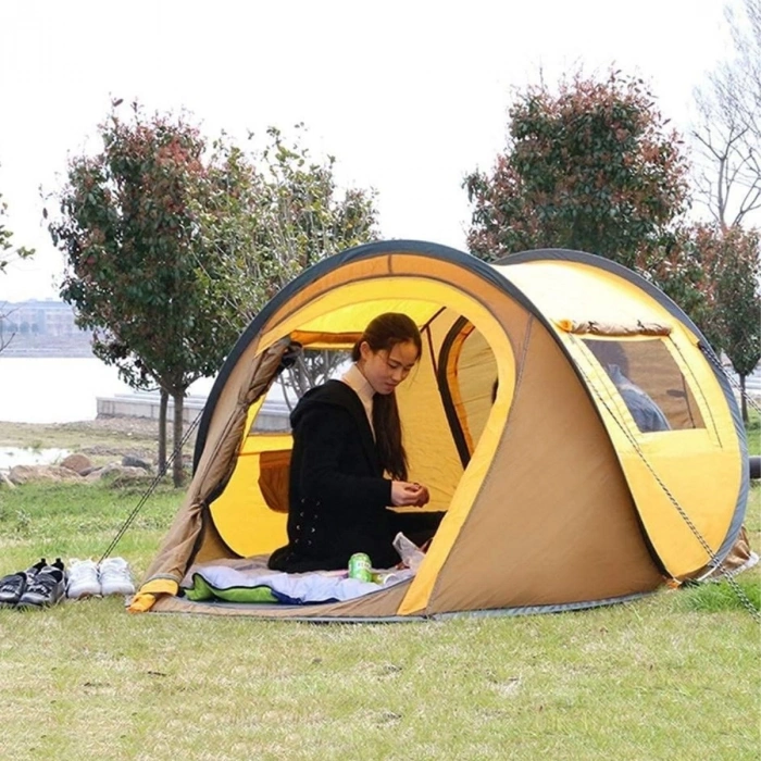 2 Kişilik Vagon Tipi Yarı Otomatik Kamp Çadırı – Çift Kapılı, Çift Pencereli, Hafif Taşınabilir Outdoor Doğa Çadırı 220x120x90 cm (5263)