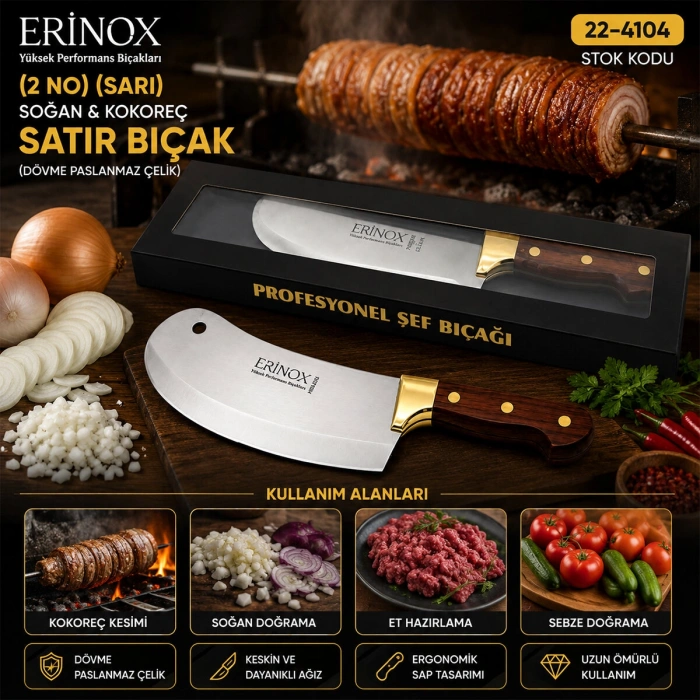2 NO SARI SOĞAN - KOKOREÇ ZIRH SATIR BIÇAK DÖVME PASLANMAZ ÇELİK (5263)