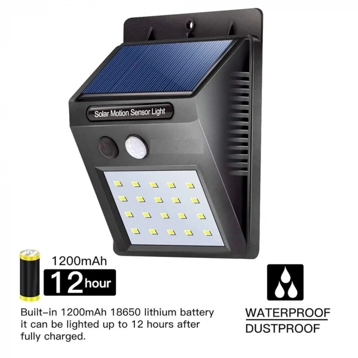 20 Ledli Hareket Sensörlü Dış Mekan Solar Lamba