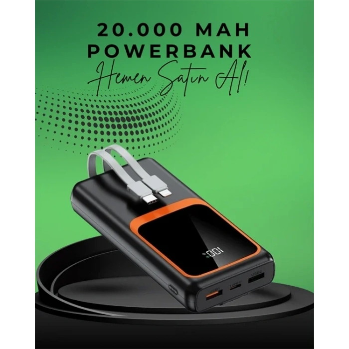 20000 Mah Taşınabilir Powerbank | Çok Kablolu, Hızlı Şarj Destekli (22.5w)