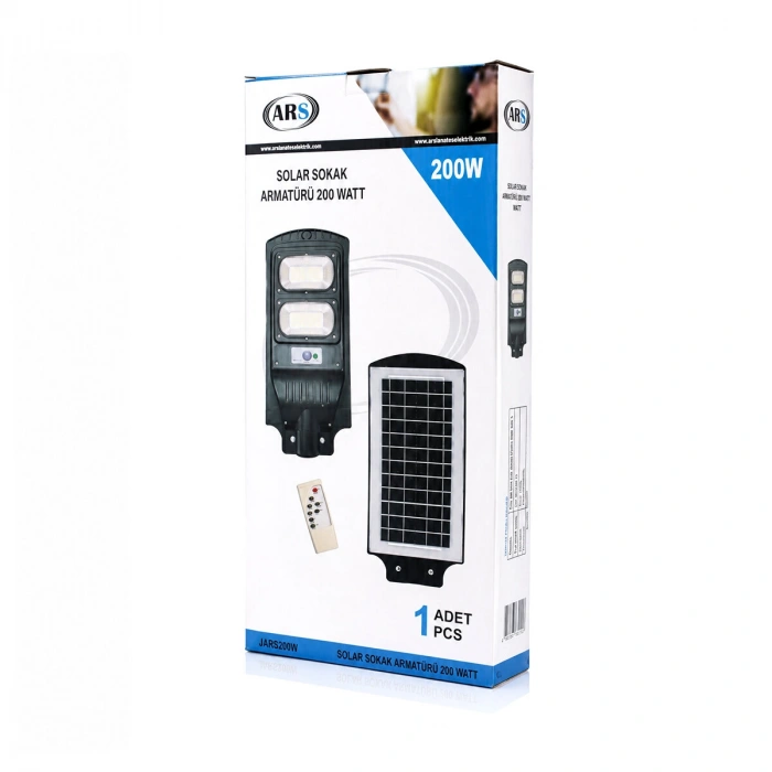 200W - 6500K SOLAR - GÜNEŞ ENERJİLİ SOKAK LAMBASI - ARMATÜR SENSÖRLÜ BAHÇE-BALKON-SOKAK ARS-348965 (5263)