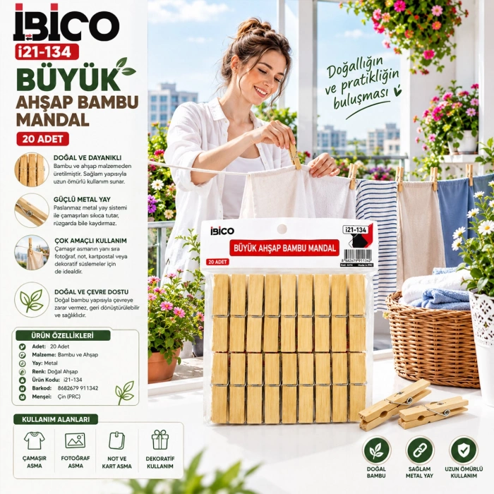 20PCS BÜYÜK AHŞAP BAMBU MANDAL (5263)