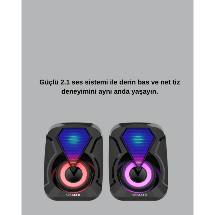 2.1 Kanal Rgb Led Oyun Hoparlörü Subwoofer Destekli
