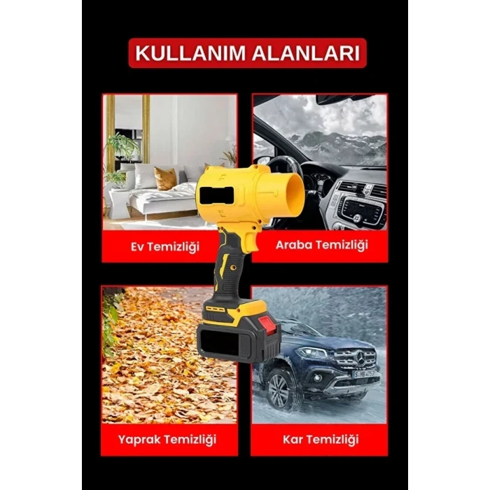 21V Kablosuz Hava Üfleyici | 32.000RPM Turbo Fan, 12.000mAh Batarya, Bahçe &amp; Araç Kurutma / Sarı (5263)