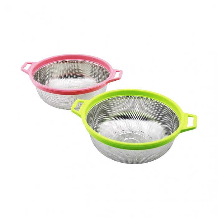 24CM RENKLİ PLASTİK ÇERÇEVE - KULPLU ÇELİK SEPET METAL SÜZGEÇ (5263)