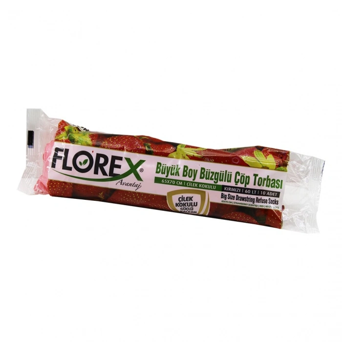 250 ADET FLOREX-502 ÇİLEK KOKULU  BÜZGÜLÜ  BÜYÜK  10PCS 65X70CM ÇÖP TORBASI  25x10=250 (5263)