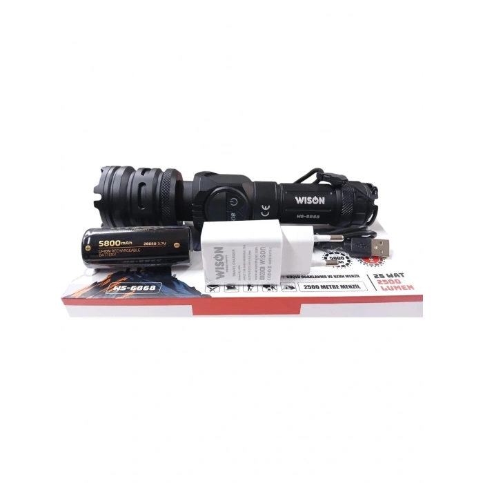 2500 lümen 25 wat 5000 mah Pil Şarj Edilebilir Uzun Menzilli El Feneri WS-6868 (5263)
