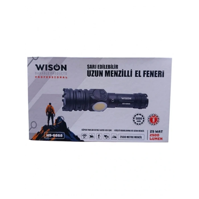 2500 lümen 25 wat 5000 mah Pil Şarj Edilebilir Uzun Menzilli El Feneri WS-6868 (5263)