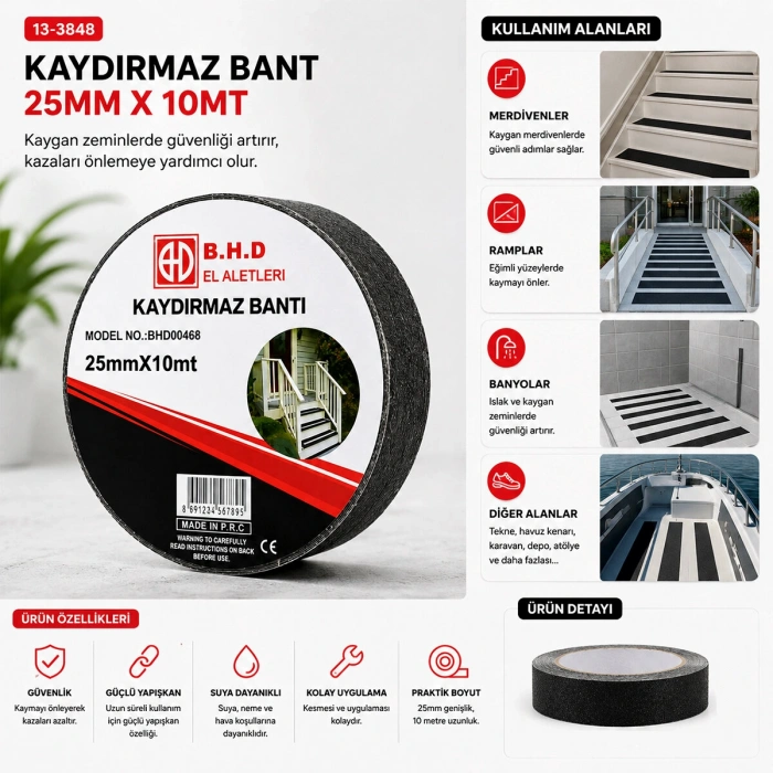 25MM X 10MT KAYDIRMAZ SİYAH BANT (5263)