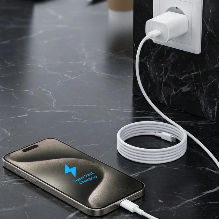 25W Hızlı Şarj Adaptörü USB-C to Type-C Kablolu – PD Destekli, Süper Hızlı Şarj Cihazı (5263)
