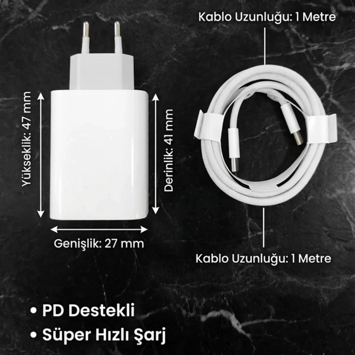 25W Hızlı Şarj Adaptörü USB-C to Type-C Kablolu – PD Destekli, Süper Hızlı Şarj Cihazı (5263)