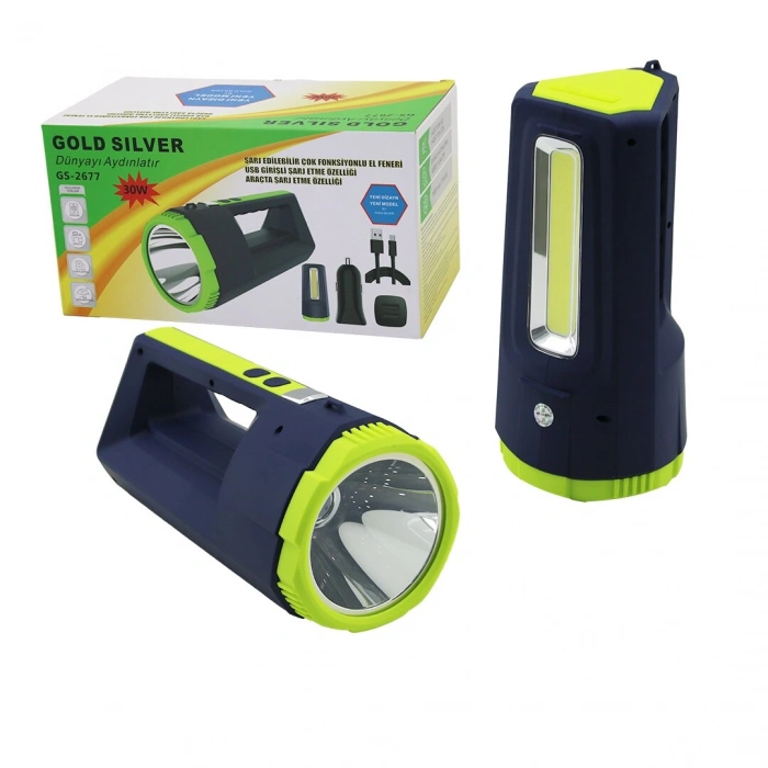 2İN1 30W - 10W COB LED USB - OTO ŞARJLI EL FENERİ PROJEKTÖR (5263)
