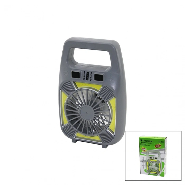 2İN1=MİNİ FAN - FENER USB ŞARJ 2 KADEME HIZ LAMBA=4 FONKSİYON - 10W SU GEÇİRMEZ TAŞIMA KULP MİNİ VANTİLATÖR GS-265 (5263)
