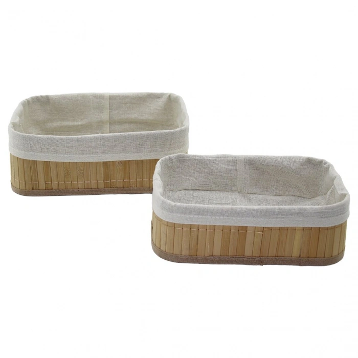 2Lİ   DİKDÖRTGEN   BAMBU KENAR  ORGANİZER SEPET AHŞAP ALTLIK - BEZLİ 19X27X10CM - 15X24X8CM (5263)