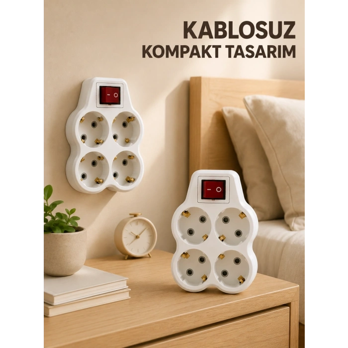 2’li Set 4’lü Priz Çoklayıcı Açma Kapama Anahtarlı Direkt Prize Takılan Adaptör