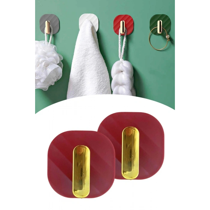 2li Yapışkanlı Retro Askılık Dolap Kapak Kulpu Kırmızı (5263)