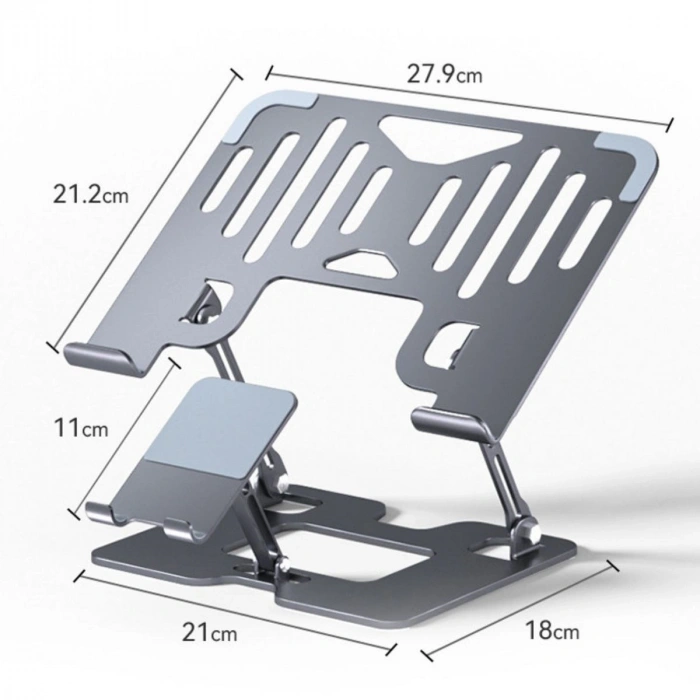 2’si 1 Arada Laptop ve Telefon Standı – AlüMetal Ayarlanabilir,Katlanabilir,Ergonomik Yükseltici (5263)