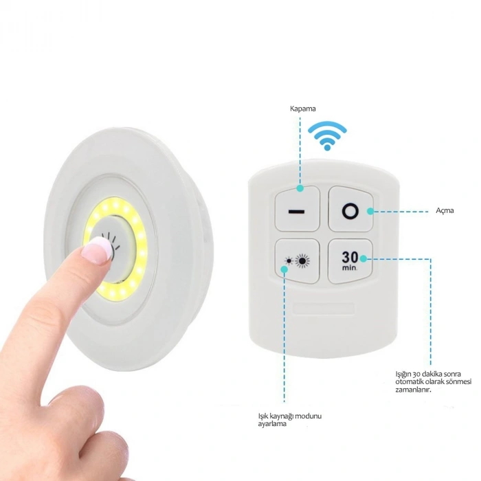 3'lü Uzaktan Kumandalı Pilli Yapışkanlı Kablosuz Led Spot Lambalar (5263)