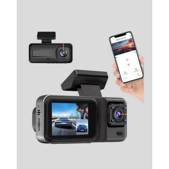 3 Kameralı Araç Dvr 1080p Ön + Hd Arka + İç Kamera Döngü Kayıt 2’’ Ekran
