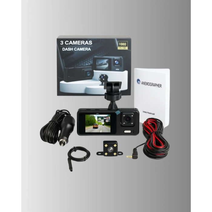 3 Kameralı Araç İçi Dvr Kayıt Cihazı  Ön İç Arka Kamera Full Hd