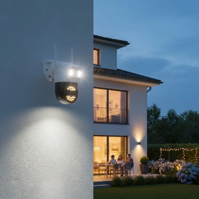 3 Kameralı Kablolu Akıllı Güvenlik Kamerası – 360° PTZ Hareketli, Çift Antenli, WiFi IP, Gece Görüşlü Dış Mekan Kamera (5263)