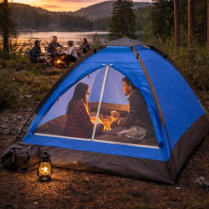 3 Kişilik Manuel Kamp Çadırı – Düz Kapılı Outdoor Aile, Doğa, Piknik ve Kamp Çadırı 200x150x110 cm (5263)