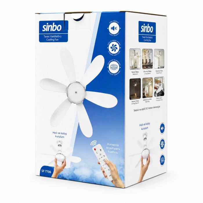 3 LED AYDINLATMALI - SESSİZ ÇALIŞMA 6 KANAT - KUMANDA TAVAN VANTİLATÖR SF-7708 (5263)