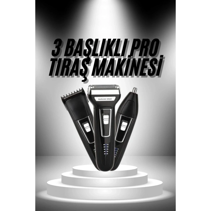 3lü Set Saç Sakal Kesme Traş Makinesi Burun Kılı Alma Tıraş Makinesi