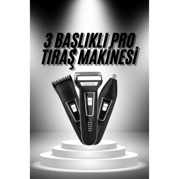 3lü Set Saç Sakal Kesme Traş Makinesi Burun Kılı Alma Tıraş Makinesi