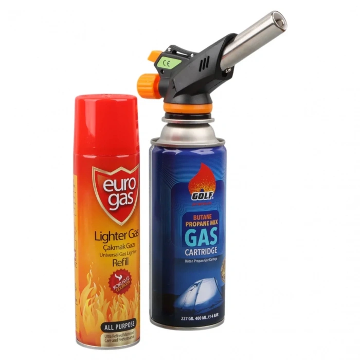 3 Parça Profesyonel Pürmüz Seti Pürmüz Torch Çakmak Başlık- Kamp Gazı 400ml- Çakmak Gazı 270 (5263)