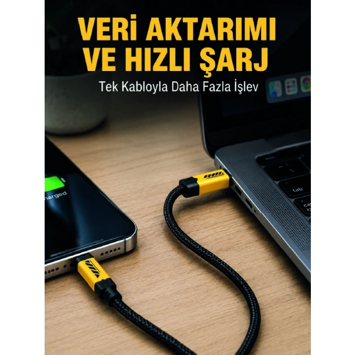 3ü 1 Arada Usb Şarj Kablosu 240w Hızlı Şarj Ve Veri Aktarım Kablosu