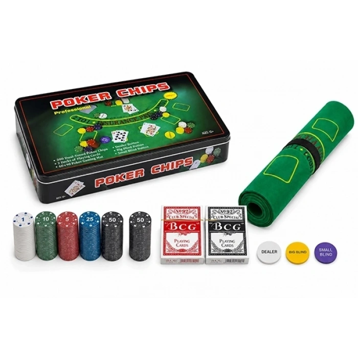 300 Chipli Profesyonel Poker Seti Metal Kutulu 2 Deste İskambil Kağıtlı Alk5355