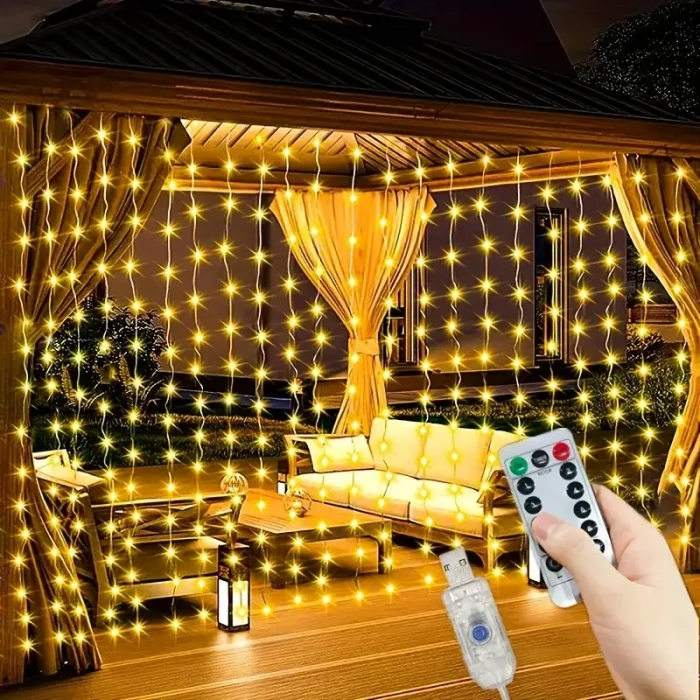 300 Ledli 10 Sarkıt Perde Led Işık-8 Fonksiyon, Uzaktan Kumandalı, 3x3 Metre (5263)