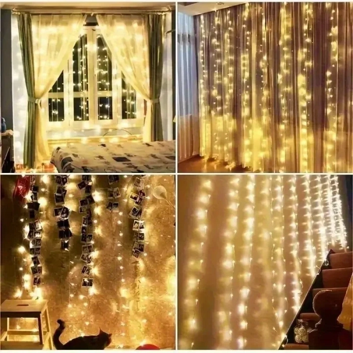 300 Ledli 10 Sarkıt Perde Led Işık-8 Fonksiyon, Uzaktan Kumandalı, 3x3 Metre (5263)