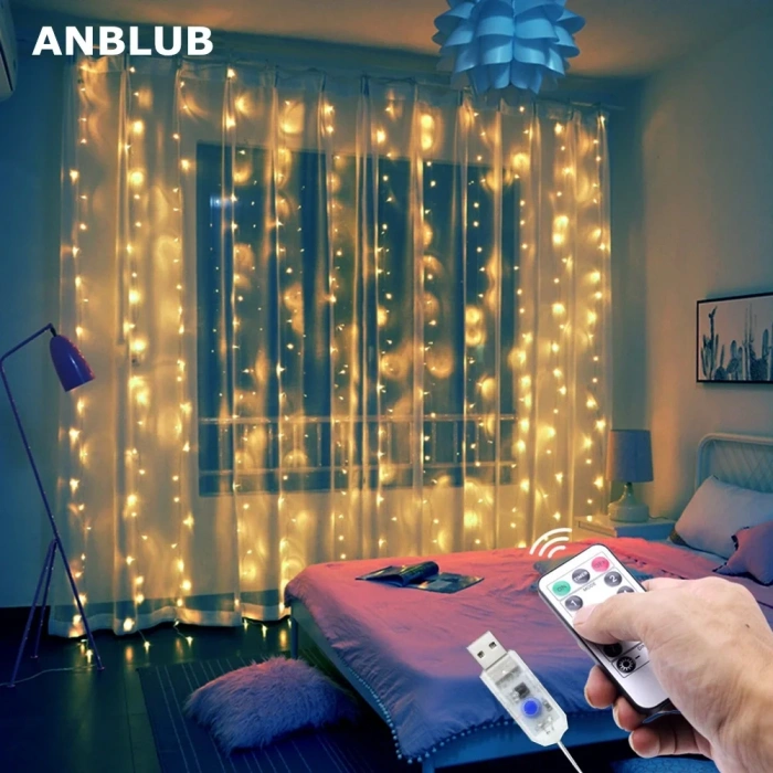 300 Ledli 10 Sarkıt Perde Led Işık-8 Fonksiyon, Uzaktan Kumandalı, 3x3 Metre (5263)