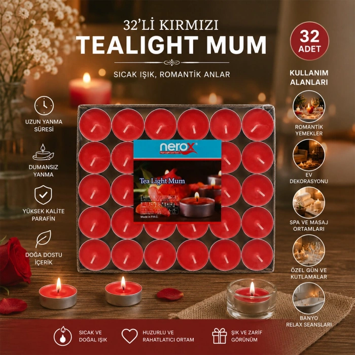 32PCS RENKLİ TEA LİGHT YUVARLAK MUM MİX - HERHANGİ BİR RENK GÖNDERİLİR (5263)