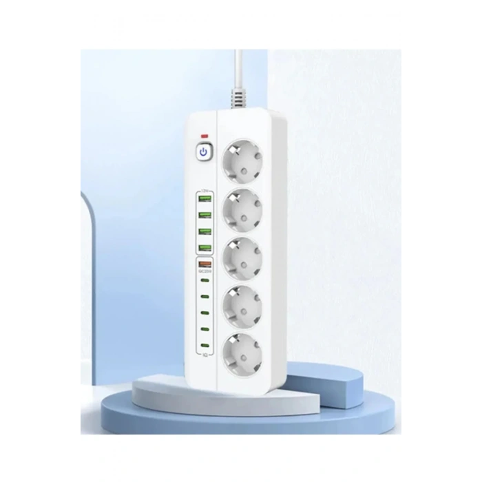 3500w Akım Korumalı 5’li Grup Priz: 5x Usb + 5x Type-c Çıkışlı (2 Metre)