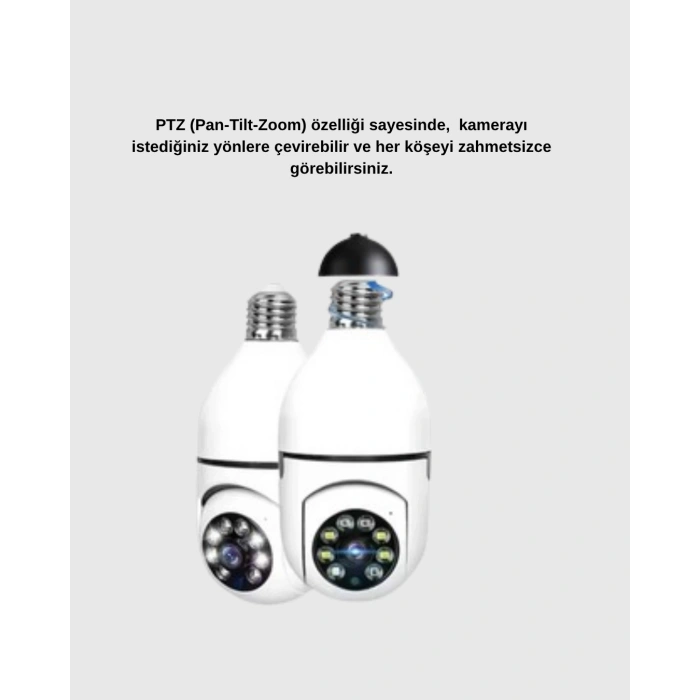 360° Akıllı Güvenlik Kamerası – Duya Takılabilir, Wi-fi Bağlantılı, Hareket Sensörlü