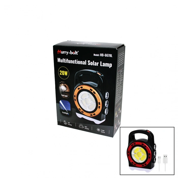 3IN1 20W SOLAR - USB ŞARJLI EL FENERİ - POWERBANK EL ÇANTASI MODELİ (5263)