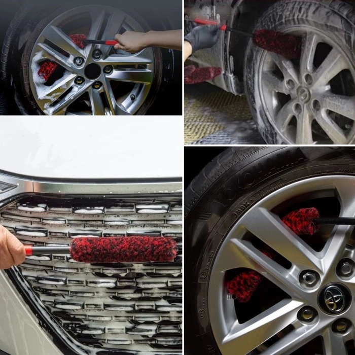 3lü Bükülebilen Peluş Detaylı Temizlik İçin Oto Jant, Egzos Temizleme Fırçası (5263)