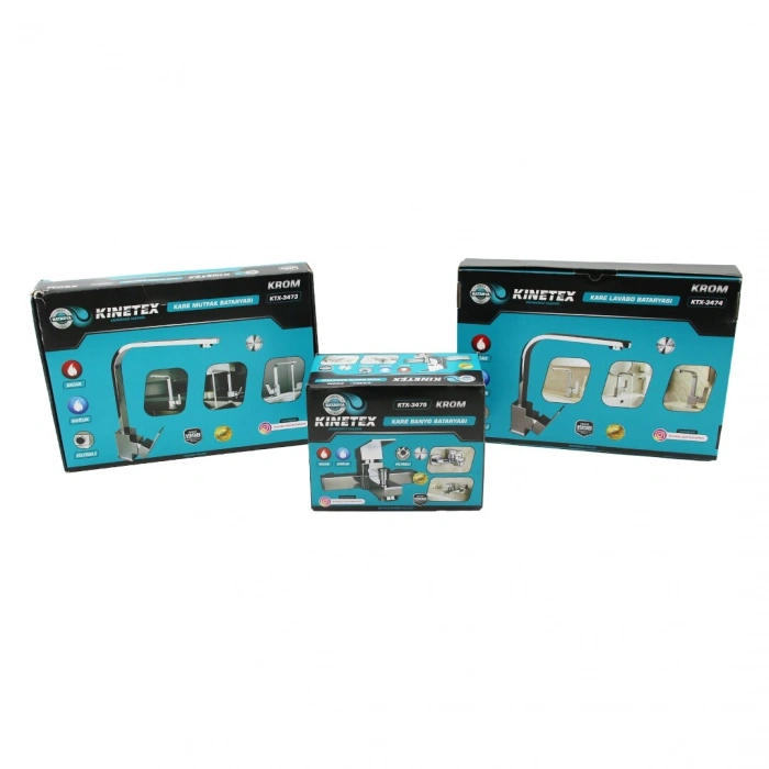 3LÜ KARE SET AÇ KAPA KROM BATARYA MUSLUK FİLTRELİ KARE BANYO+KARE EVYE MUTFAK+KARE LAVABO (5263)