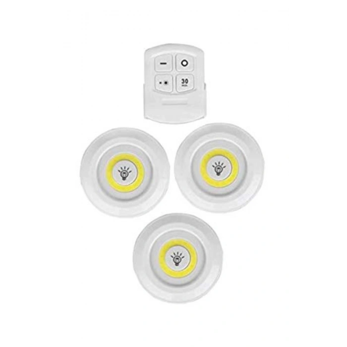 3lü Uzaktan Kumandalı Yapışkanlı Kablosuz Led Spot Lambalar (5263)