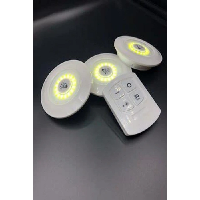 3lü Uzaktan Kumandalı Yapışkanlı Kablosuz Led Spot Lambalar (5263)