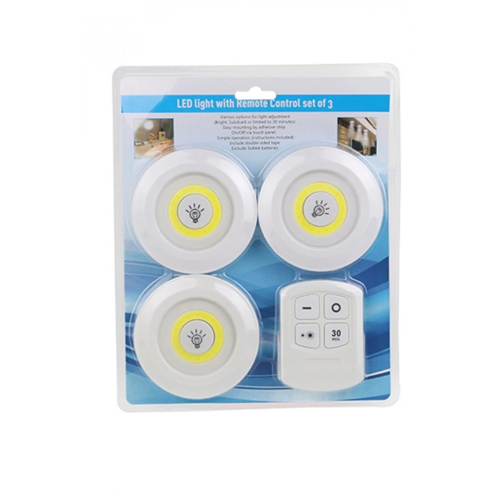 3lü Uzaktan Kumandalı Yapışkanlı Kablosuz Led Spot Lambalar (5263)