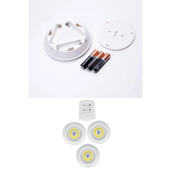 3lü Uzaktan Kumandalı Yapışkanlı Kablosuz Led Spot Lambalar (5263)
